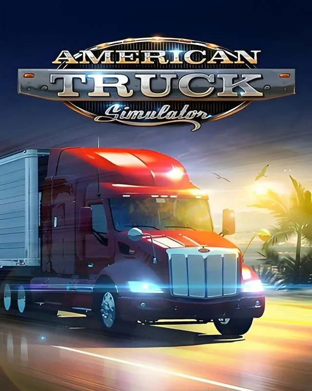 美国卡车模拟 American Truck Simulator 官方风格游戏宣传封面，素材来自用户提供的参考网页存档