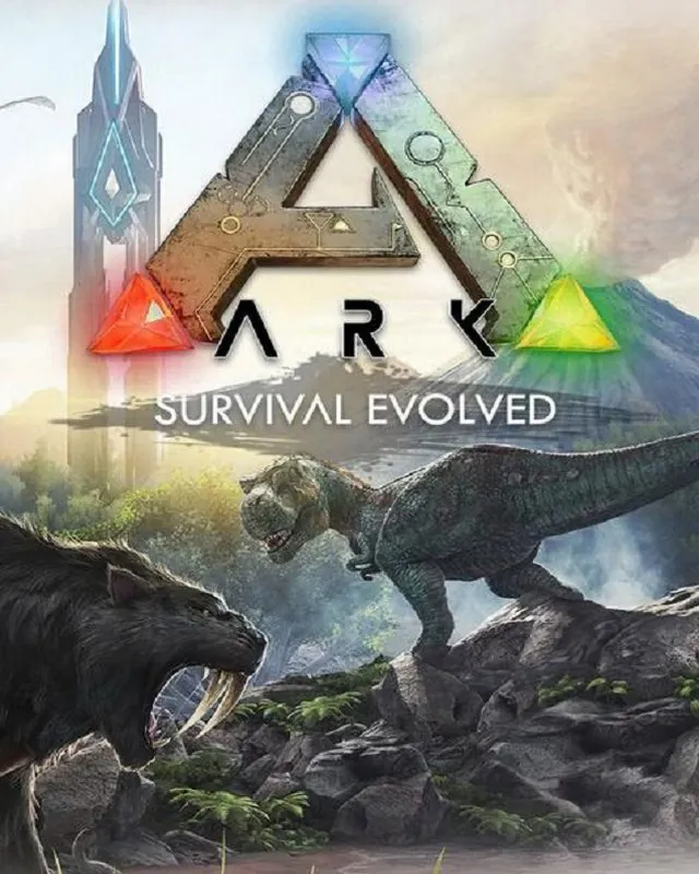 方舟：生存进化 ARK Survival Evolved 官方风格游戏宣传封面，素材来自用户提供的参考网页存档