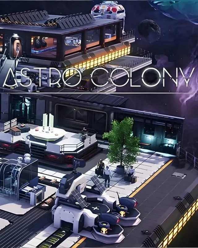 星际殖民地 Astro Colony 官方风格游戏宣传封面，素材来自用户提供的参考网页存档