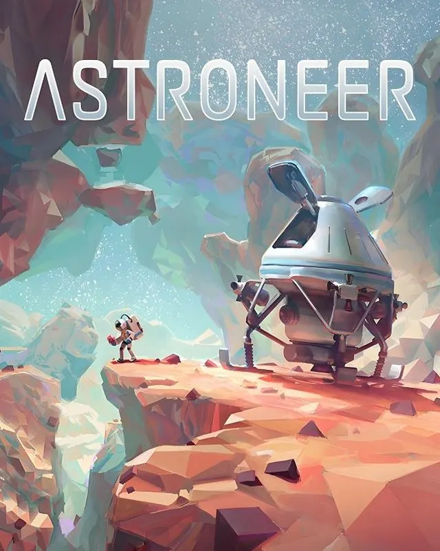 异星探险家 ASTRONEER 官方风格游戏宣传封面，素材来自用户提供的参考网页存档