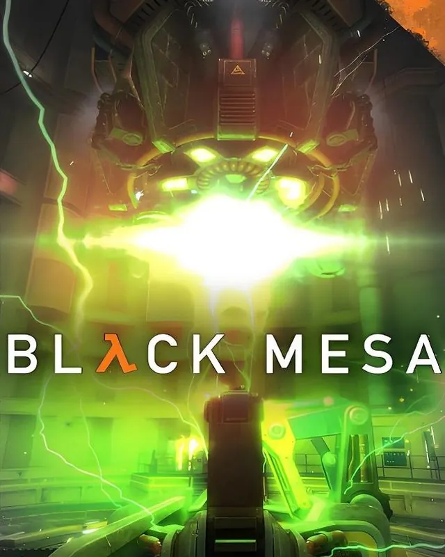 黑山基地 Black Mesa 官方风格游戏宣传封面，素材来自用户提供的参考网页存档