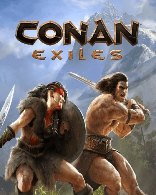 流放者柯南 Conan Exiles 官方风格游戏宣传封面，素材来自用户提供的参考网页存档