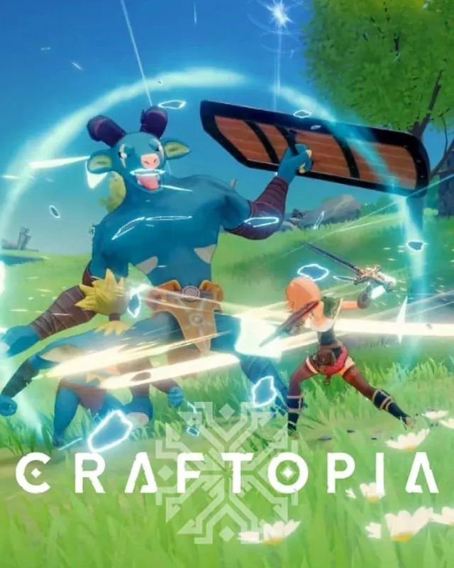 创世理想乡 Craftopia 官方风格游戏宣传封面，素材来自用户提供的参考网页存档