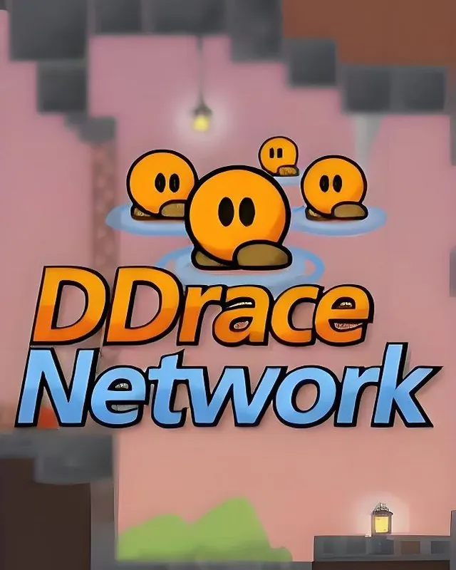 DDraceNetwork 官方风格游戏宣传封面，素材来自用户提供的参考网页存档