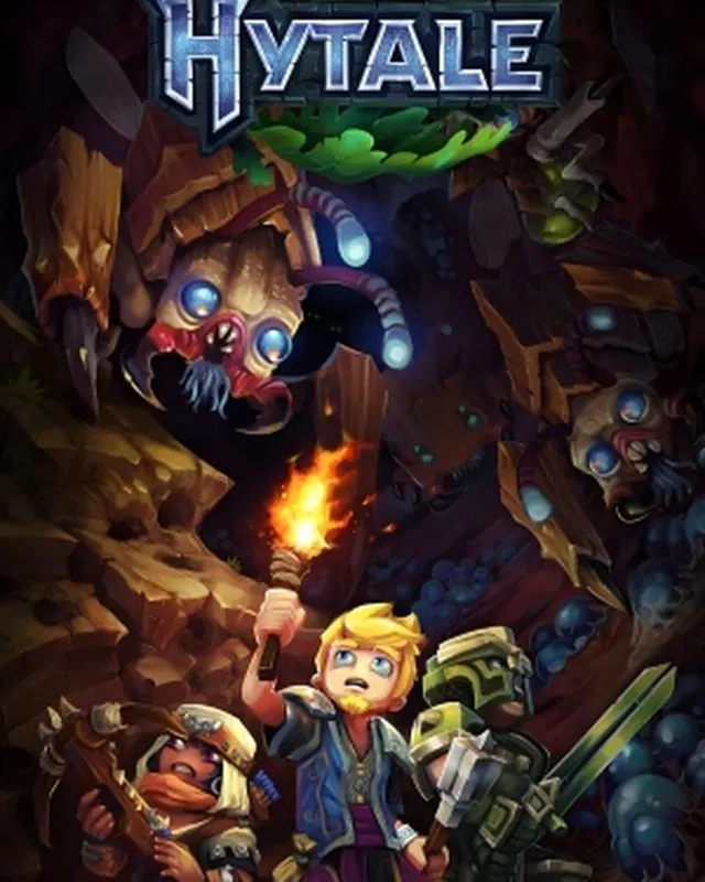Hytale 官方风格游戏宣传封面，素材来自用户提供的参考网页存档
