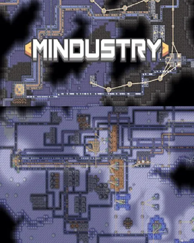 像素工厂 Mindustry 官方风格游戏宣传封面，素材来自用户提供的参考网页存档