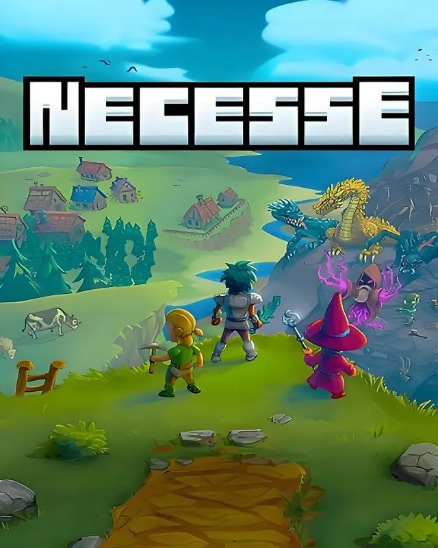 奈斯启示录 Necesse 官方风格游戏宣传封面，素材来自用户提供的参考网页存档