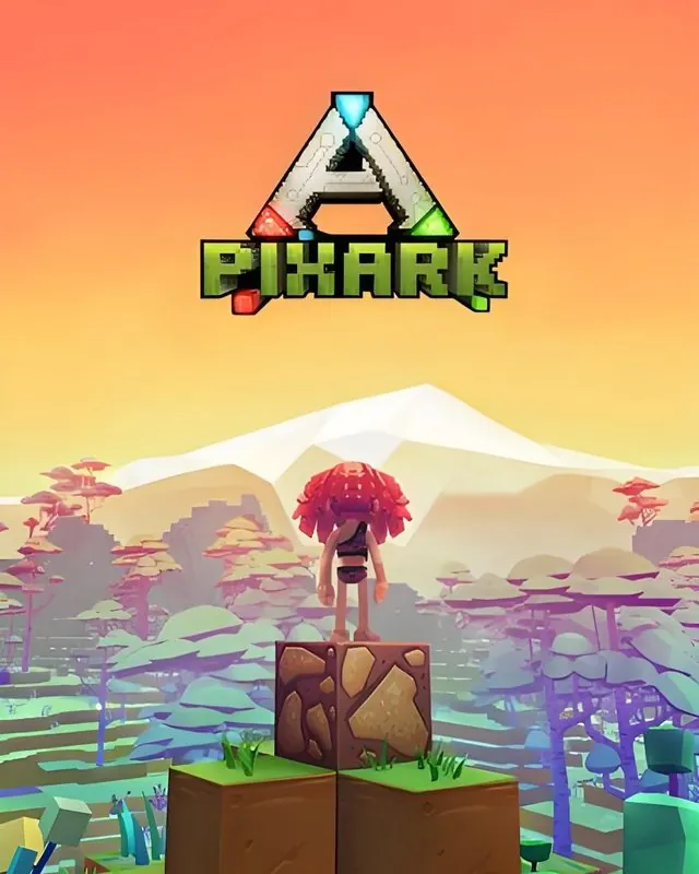PixARK 官方风格游戏宣传封面，素材来自用户提供的参考网页存档