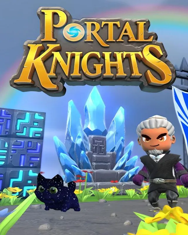 传送门骑士 Portal Knights 官方风格游戏宣传封面，素材来自用户提供的参考网页存档