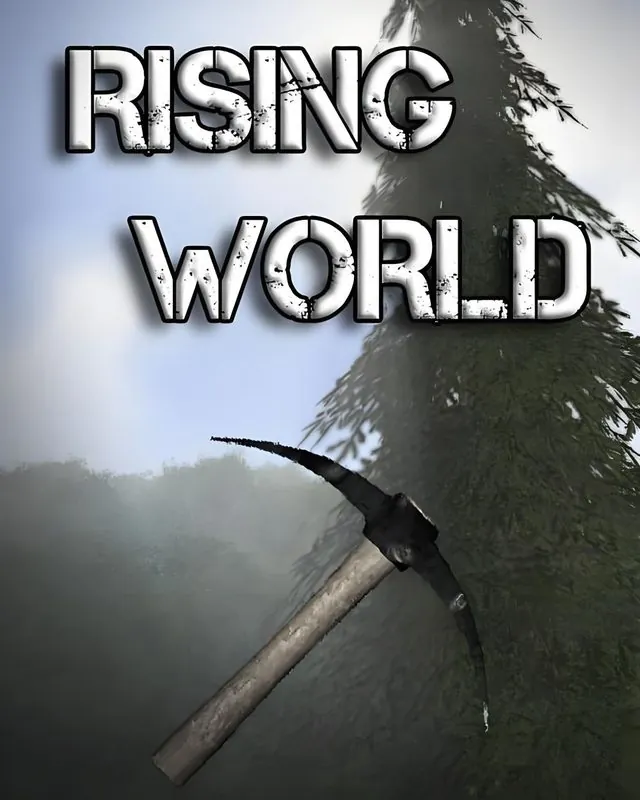 崛起的世界 Rising World 官方风格游戏宣传封面，素材来自用户提供的参考网页存档