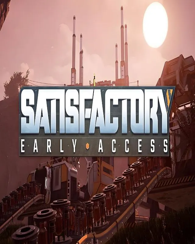 幸福工厂 Satisfactory 官方风格游戏宣传封面，素材来自用户提供的参考网页存档