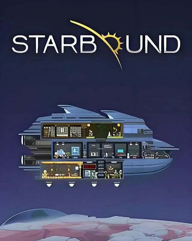 星界边境 Starbound 官方风格游戏宣传封面，素材来自用户提供的参考网页存档